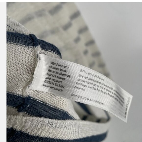 Eileen Fisher Linen Blend Layered Asymmetrical Hem Striped Sweater - Picture 9 of 9